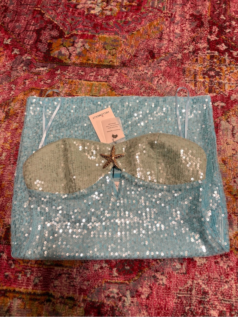 Hello Molly Aqua Sequin Bandeau Mini Dress with Gold Star Accent
